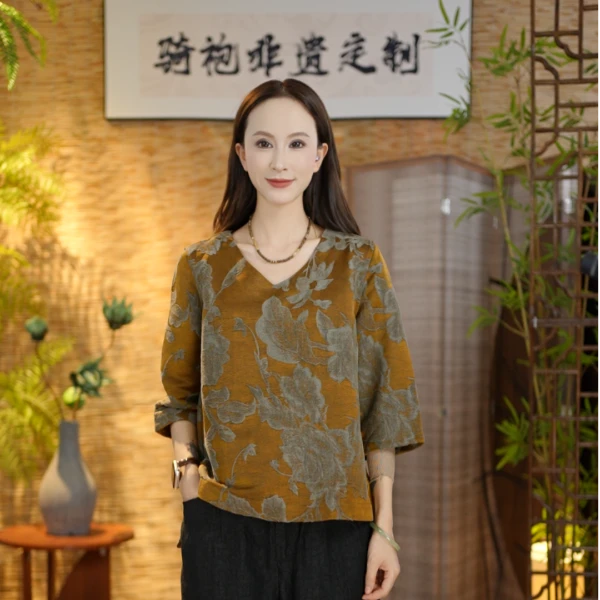 【茶叙上衣】提花宽松型复古新中式风中式茶叙上衣