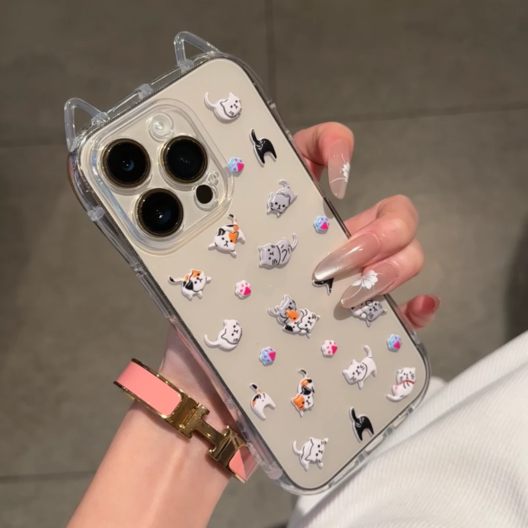 夕与空DIY猫咪贴纸适用苹果16小蛮腰猫耳朵14/15手机壳11/12/13套