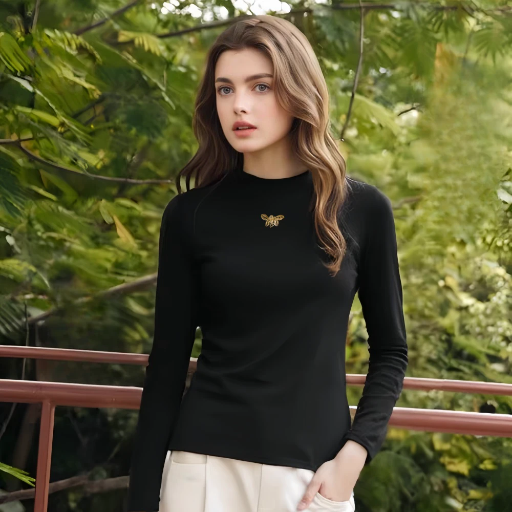 门店撤柜   莱赛尔+绵羊毛  硅胶立体小蜜蜂 高弹力打底衫女A3322