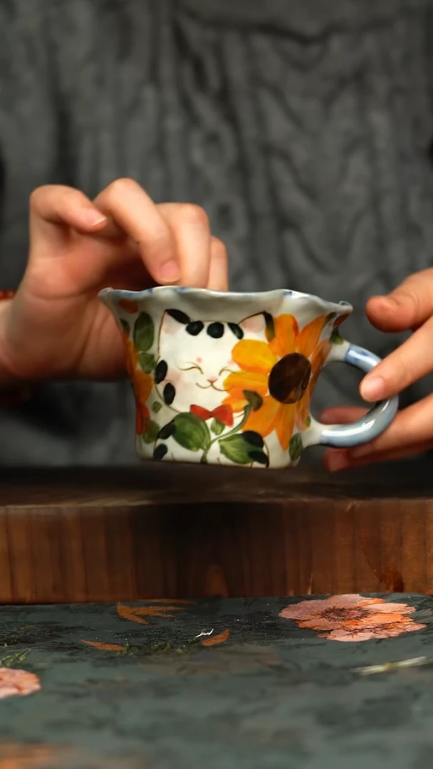 杯釉下彩手工手绘同款陶器