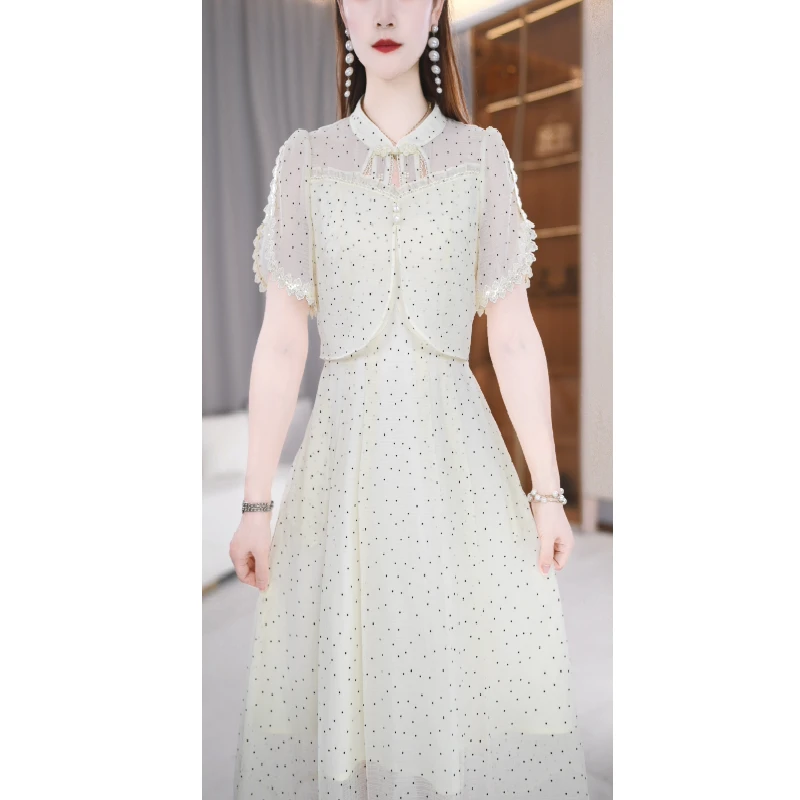 【连衣裙】夏季旗袍领领时尚优雅显瘦中长款连衣裙M-4XL
