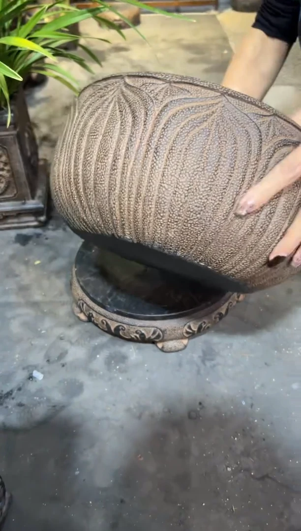 陶土莲韵盆+素面万寿藤圆大底座