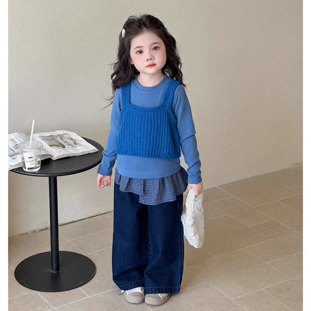 2025秋季女童韩版针织马甲背心儿童洋气时髦打底衫童装秋装两件套
