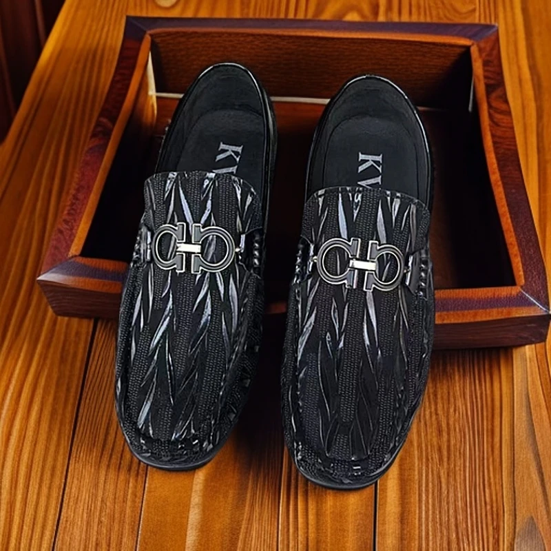 休闲印花皮轻便韩版豆豆鞋乐福鞋软底透气皮鞋黑色百搭