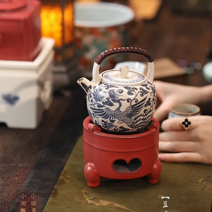 【小田甄陶】 青花和凤-梵山堂-苏打釉小团壶-180CC（W0255）