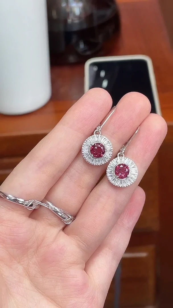 石榴石耳饰银S925镶嵌2.2ct