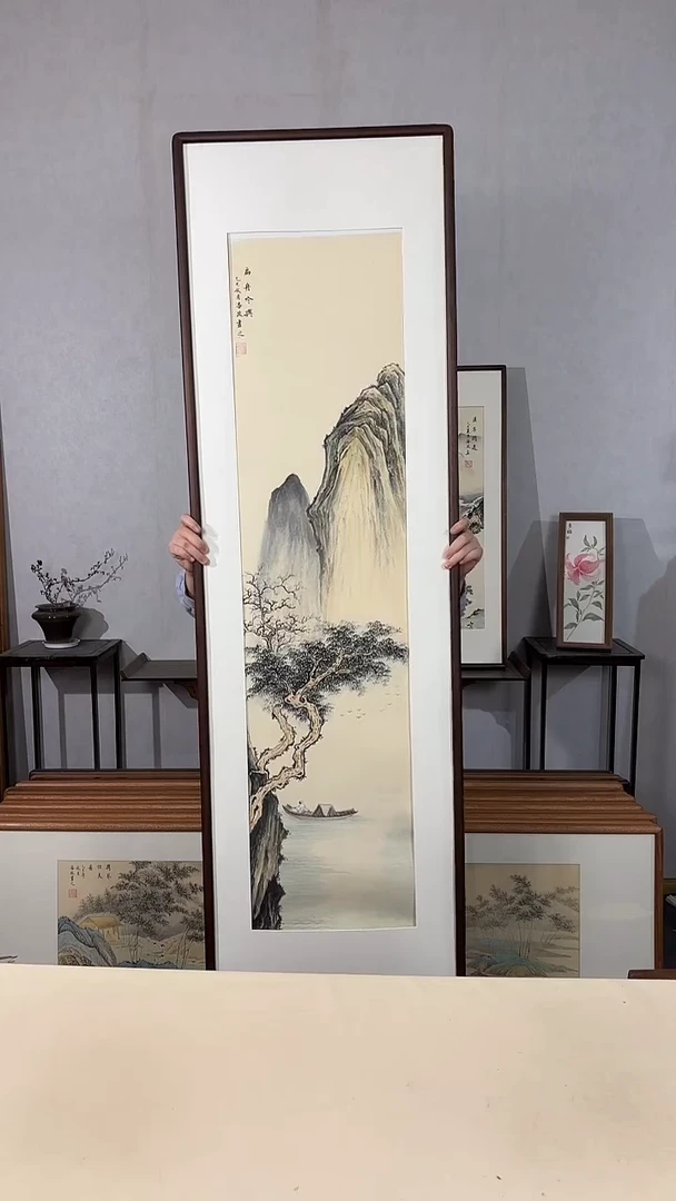 国画手绘*扁舟吟兴*52*172cm带框发货