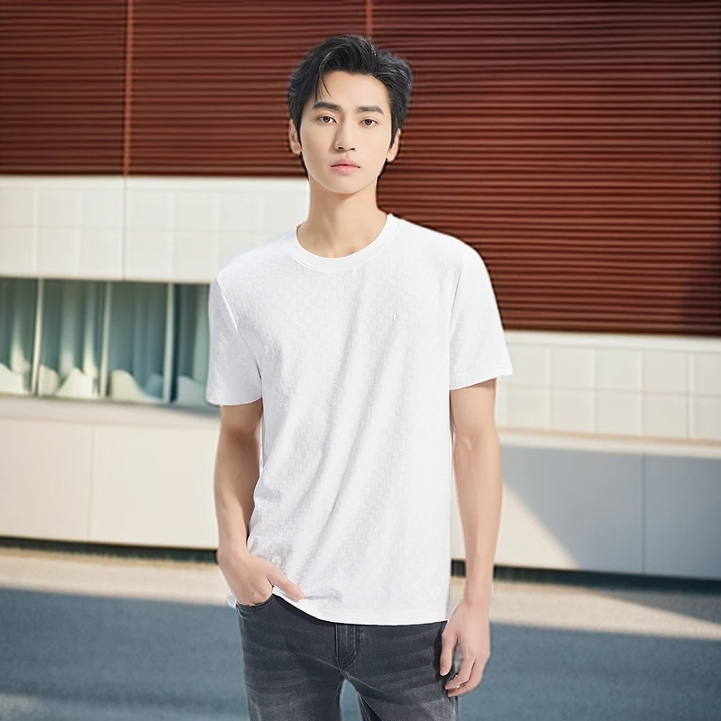 利郎 [商场同款] 新款莫代尔圆领短袖户外夏季简约透气男商务上衣