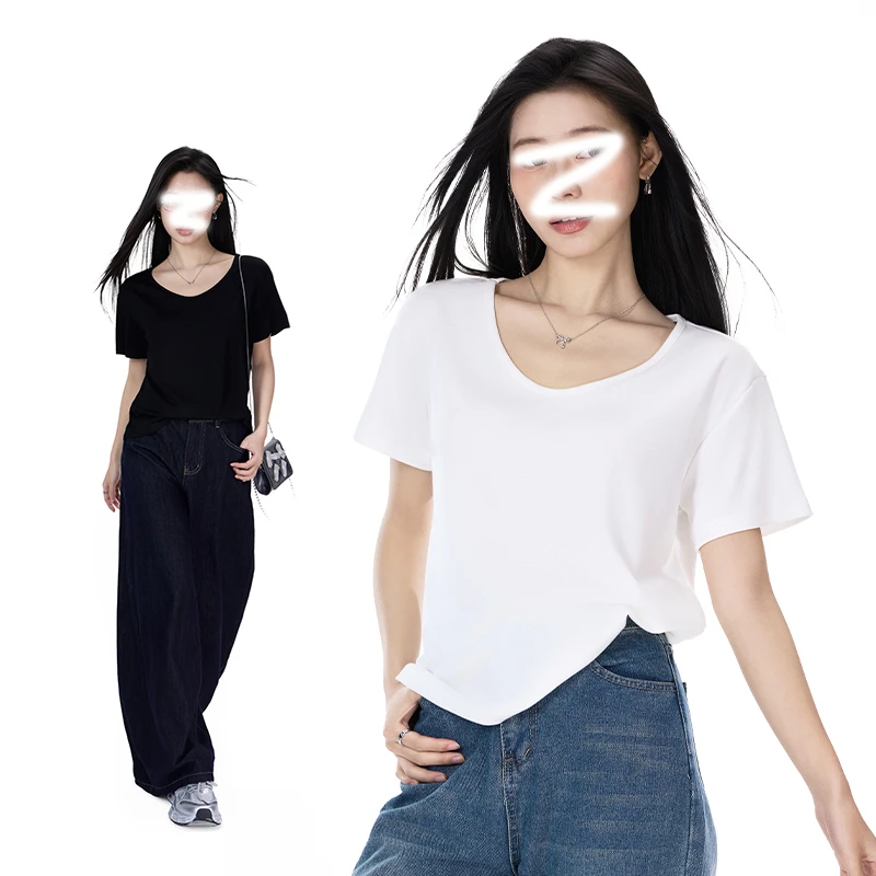 纯欲风修身显瘦2025夏季T恤宽松百搭简约纯色时尚小众ins设计感