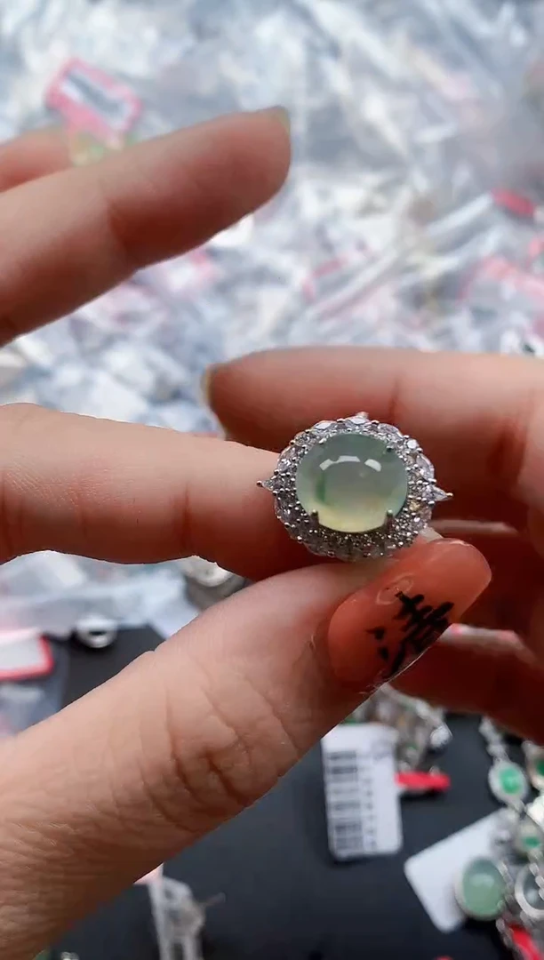 银S925镶嵌戒指翡翠天然A货缅甸翡翠