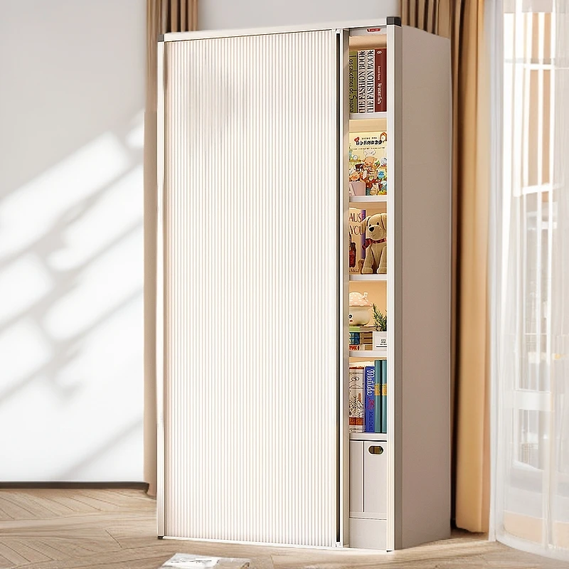 阿格贝贝图书馆钢制书架防尘门蜂巢推拉门免打孔折叠门绘收纳书架