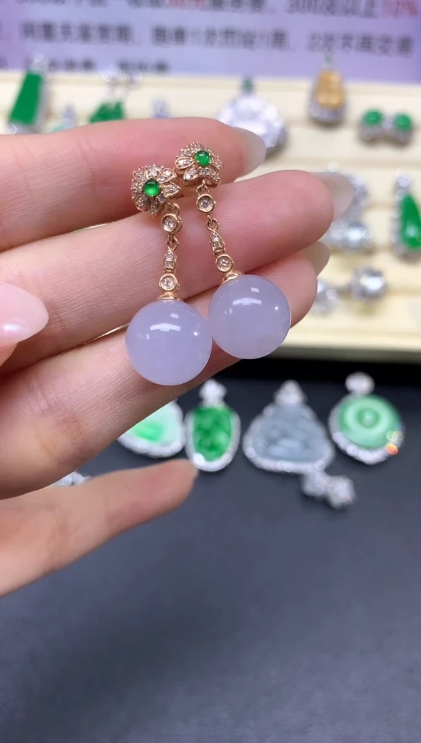 【闪购商品】翡翠耳饰18K金镶嵌耳饰|3550+355