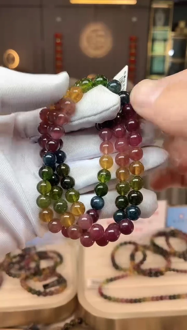 未镶嵌老矿碧玺彩虹三圈手串7mm+碧玺多样性发货一条xion