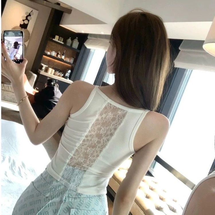 2025性感蕾丝拼接美背夏新款镂空设计吊带辣妹上衣打底纯欲内搭