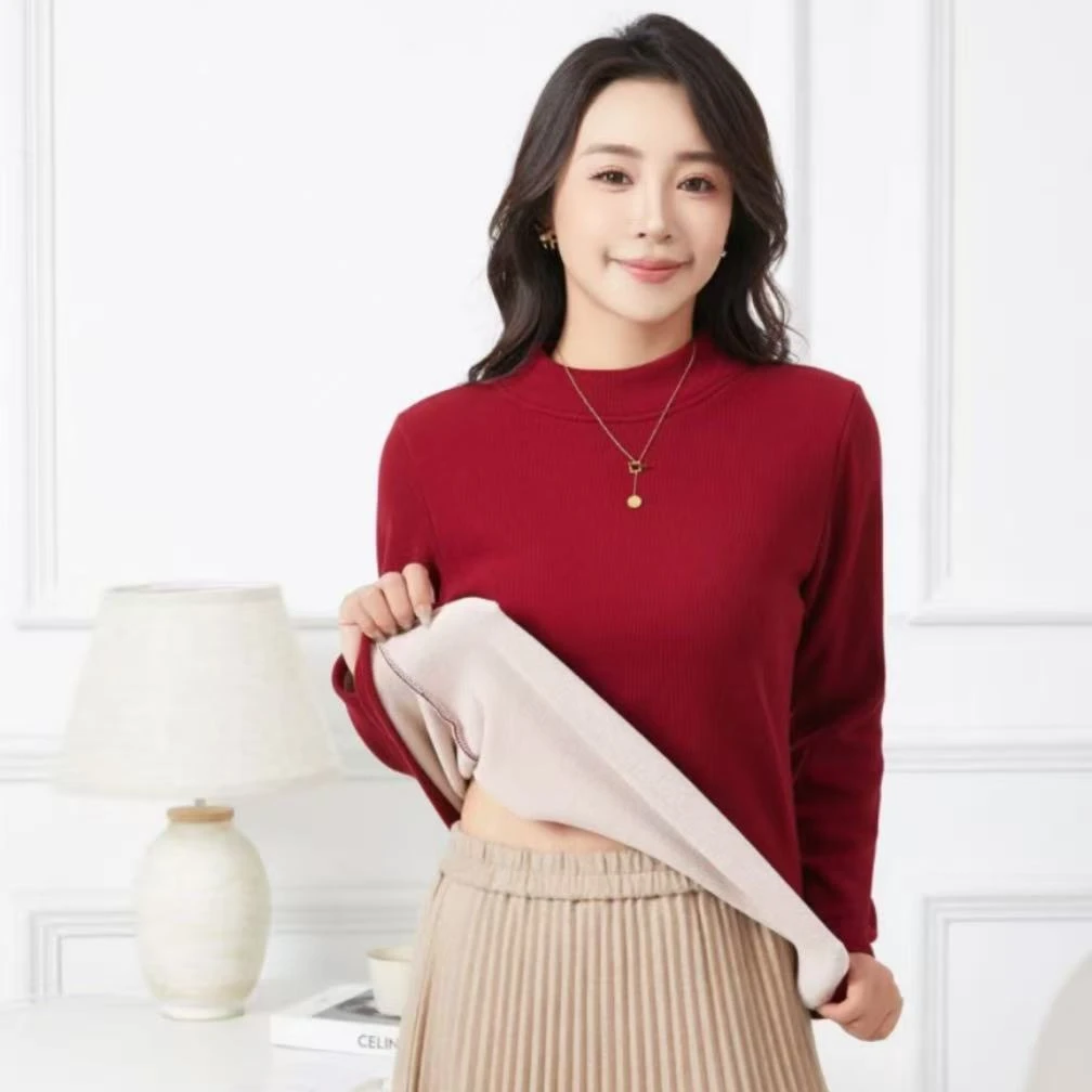 T09情侣加绒加厚螺纹椰绒打底衫