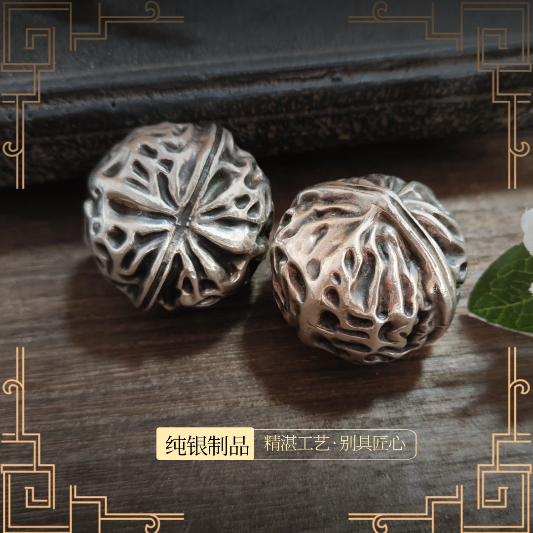 足银银制品 足银999银核桃手把件摆件茶宠送人