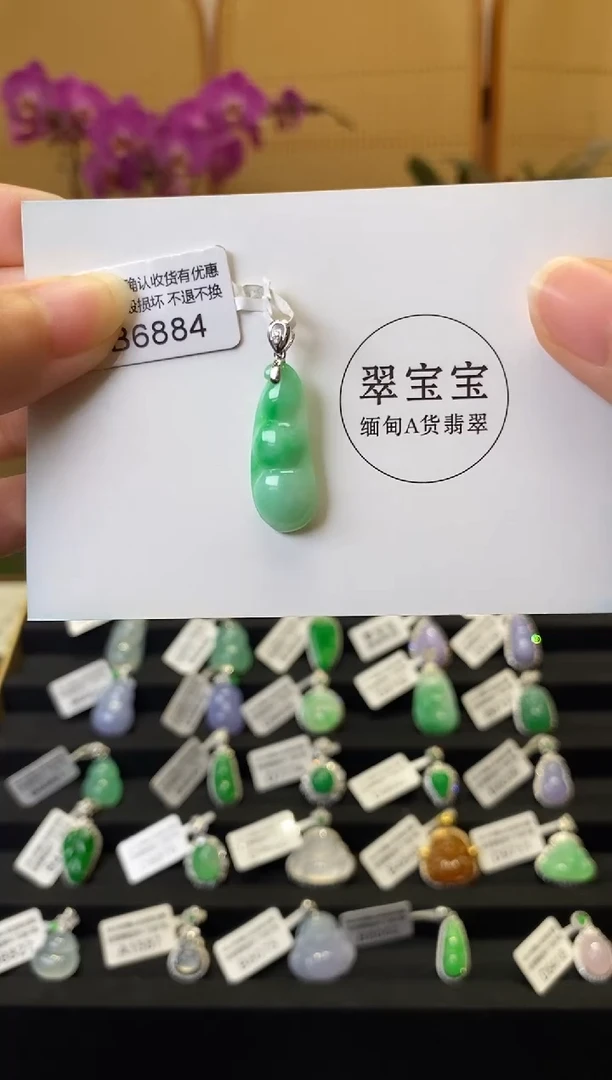 颈饰18K金镶嵌翡翠B6884 福豆 含运营费
