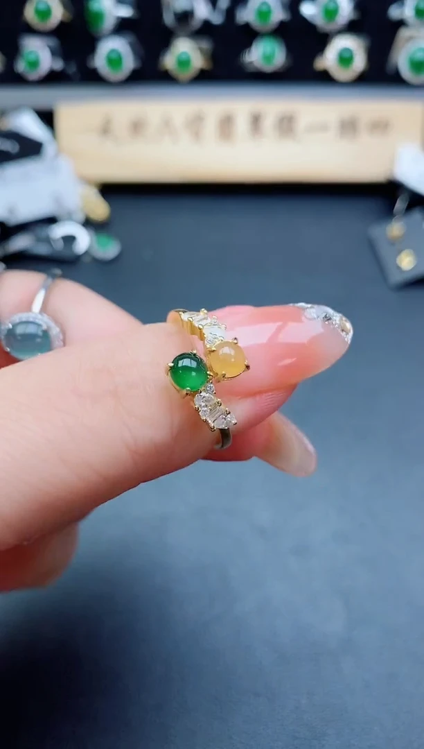 银S925镶嵌戒指翡翠1