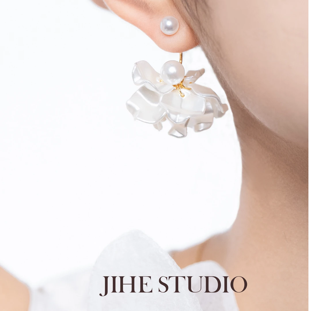 钛钢树脂耳饰 JIHE·【梦中花园】白色花瓣仙系小众耳环