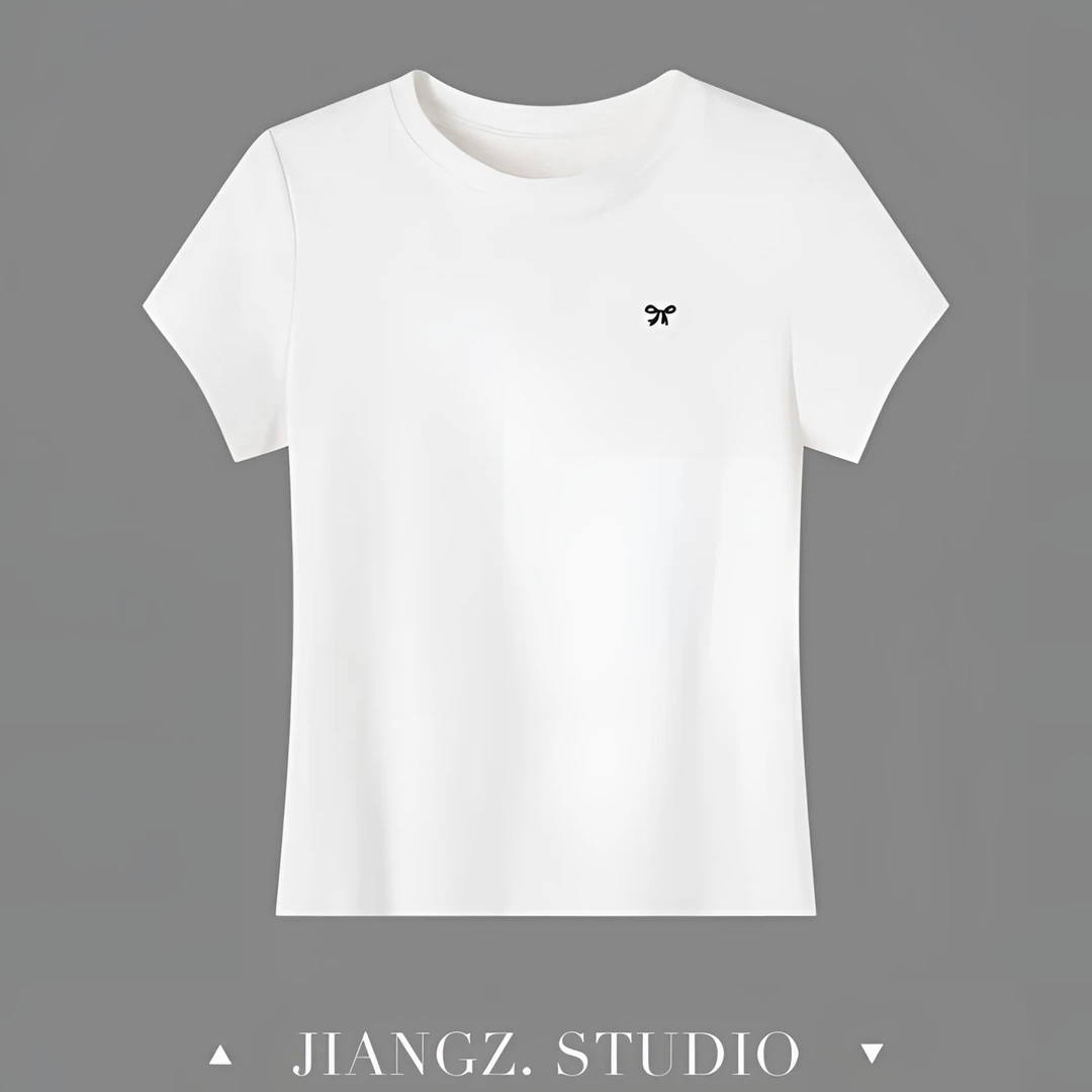 【无龄良衣】25TL1271早秋季新款蝴蝶结正肩修身百搭短袖上衣