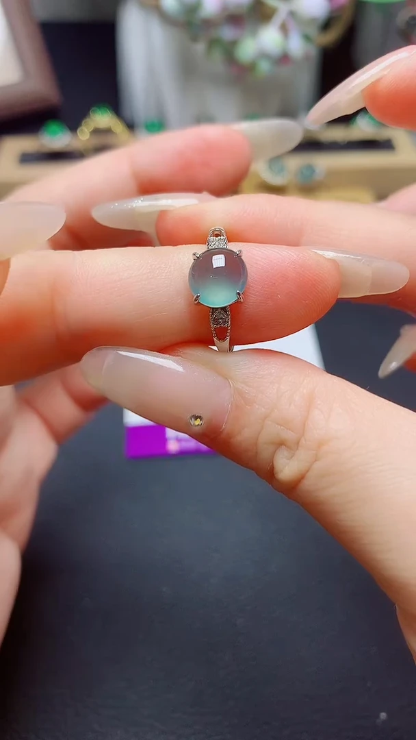 翡翠戒指银S925镶嵌天然翡翠A货s925银镶