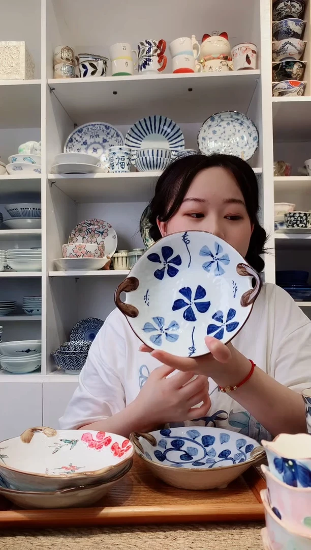 陶瓷风车花双耳盘