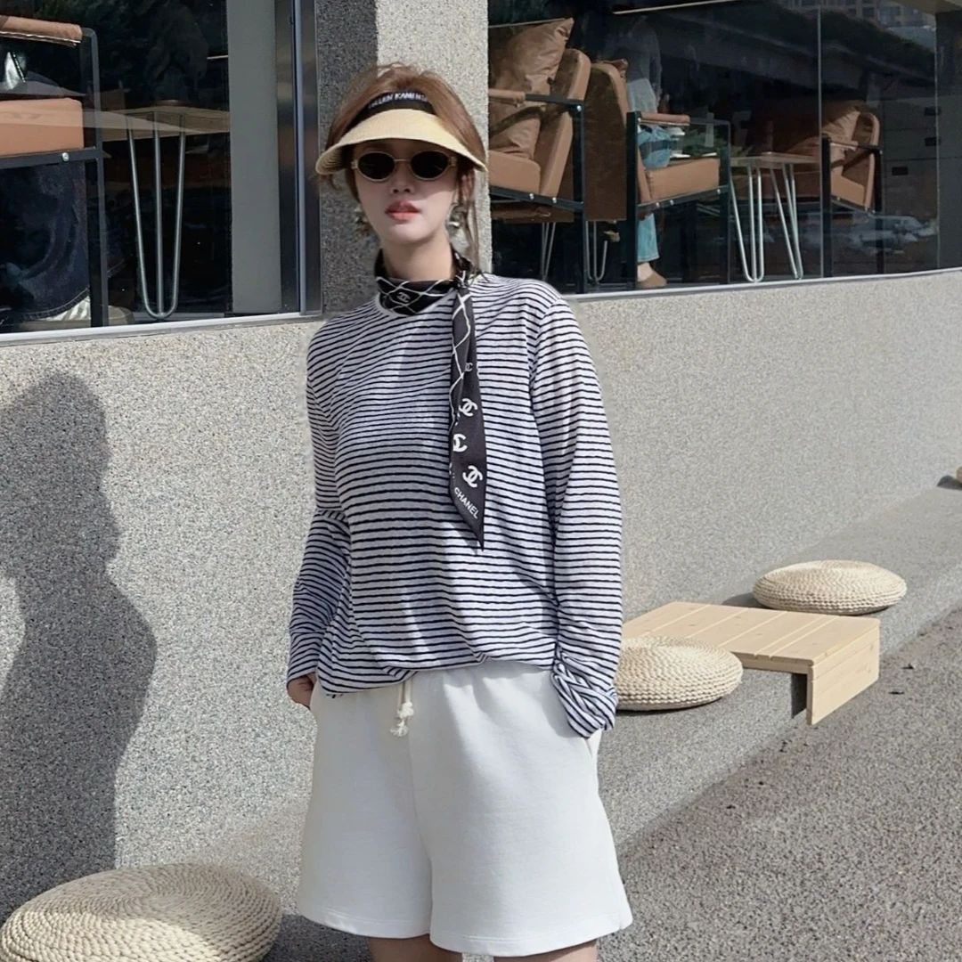 【M.MSQ】舒适条纹长袖T恤圆领时尚休闲宽松简约百搭气质软糯亲肤女