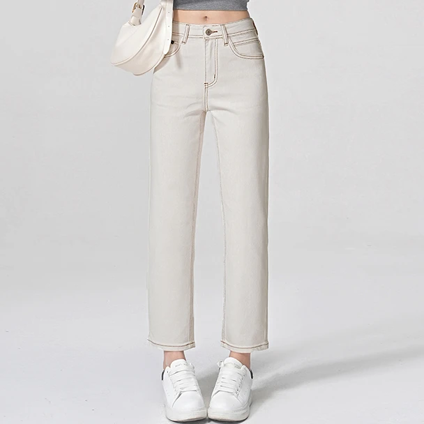 门店49&9！夏日轻薄白牛」棉感舒适/明线直筒显瘦牛仔裤女C22137