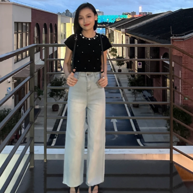（喜喜）145小个子定制高腰万向弹丁达尔穿搭直筒九分牛仔裤