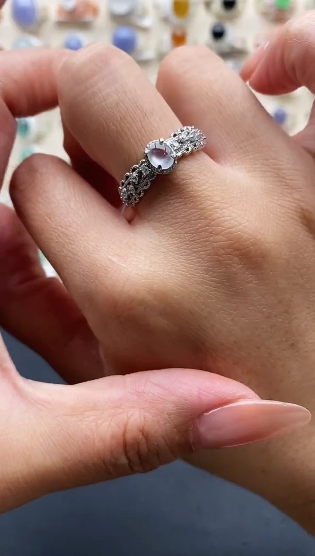 银S925镶嵌戒指翡翠缅甸天然A货翡翠22 5-2