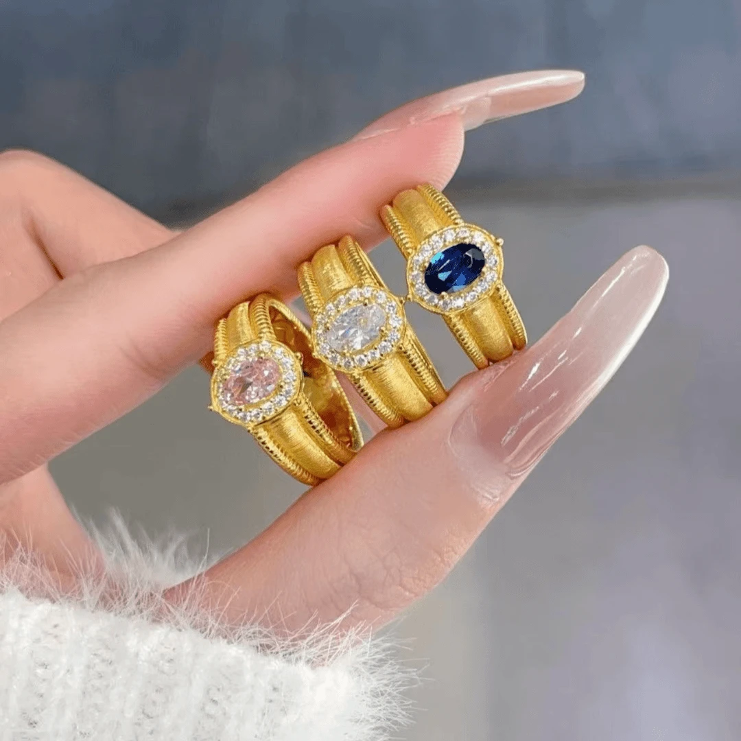 合金戒指 开口鸽子蛋戒指 网红爆闪女戒指气质精美时尚百搭饰品