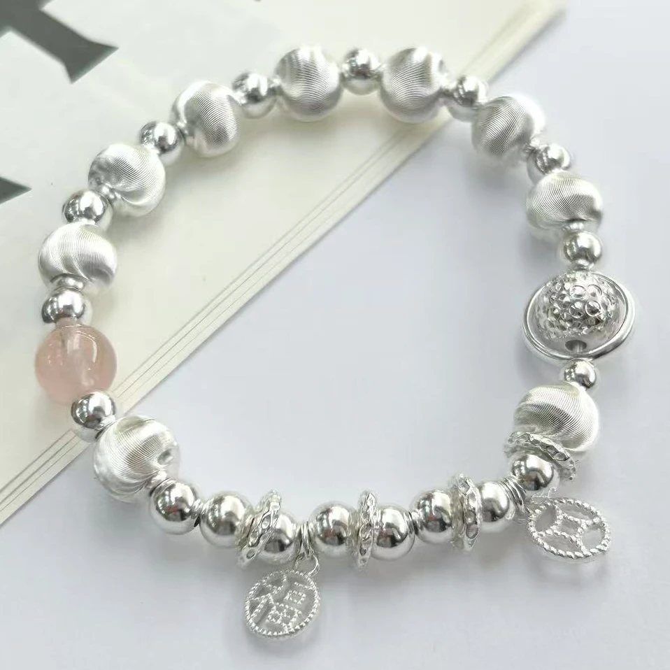 925银手链 s925纯银原创设计闪闪猫眼珠盘缠精美光珠素款简约轻奢