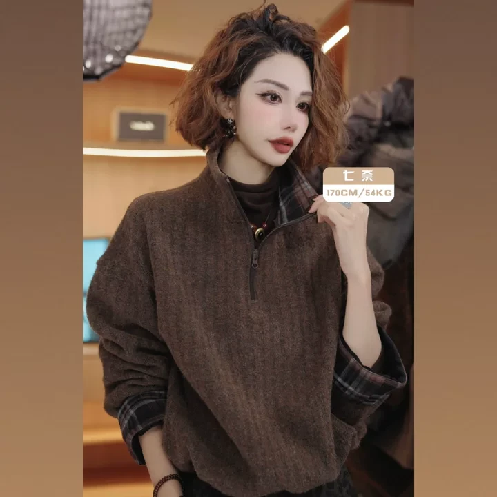 七奈 「芋绒」百搭休闲显瘦合身加绒卫衣QN13683
