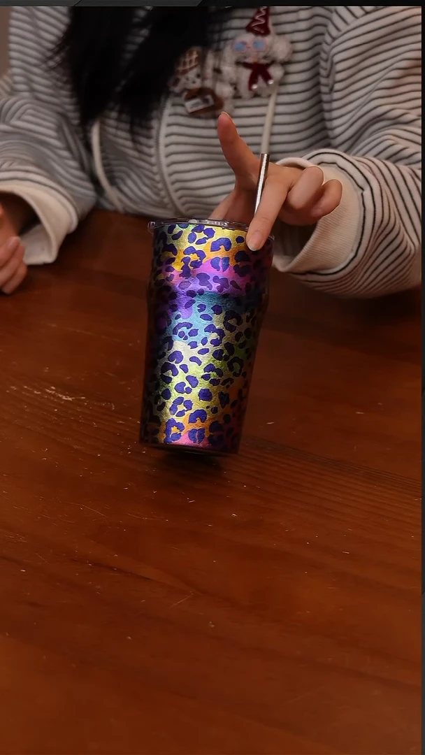 陶34-执彩彩钛纯钛广口杯啤酒杯500ML豹纹-CF5529