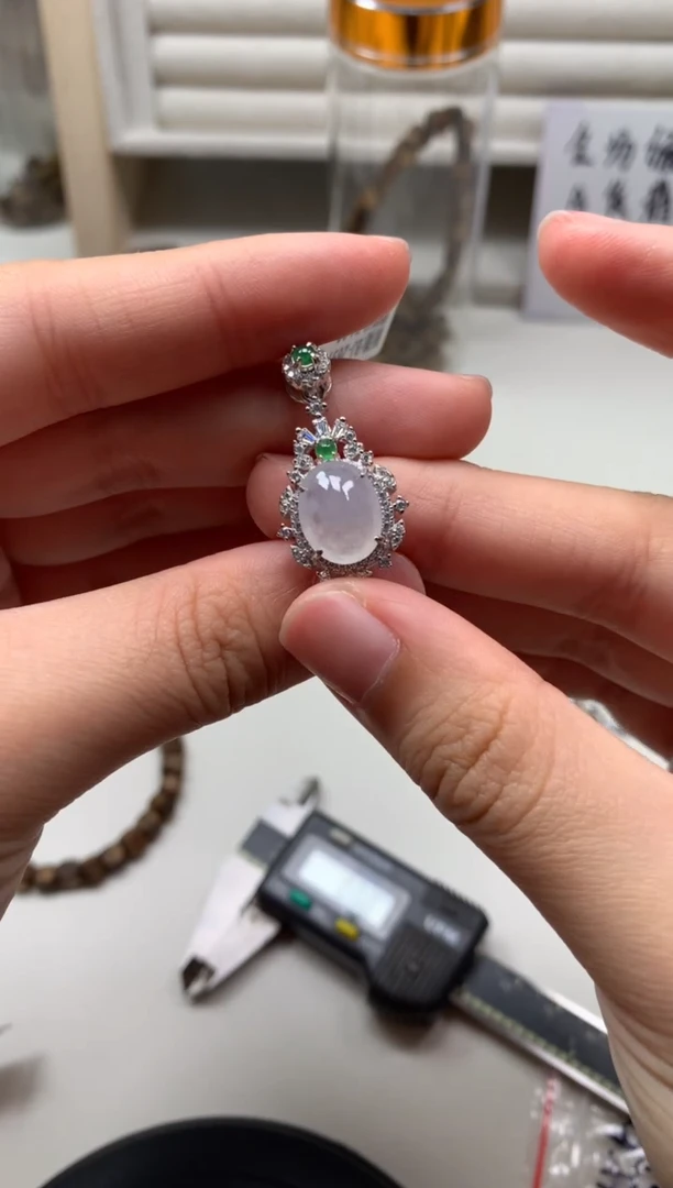 银S925镶嵌戒指翡翠吊坠12