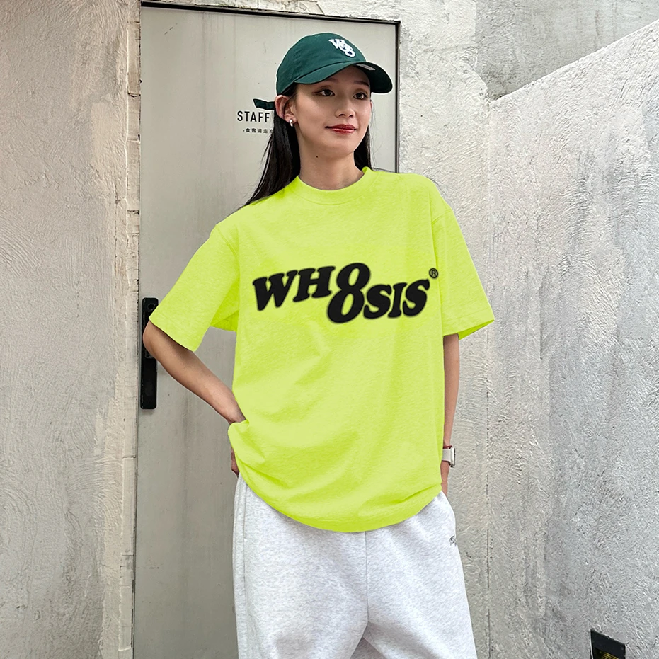 WHOOSIS（不知其名）幻影logo纯色短袖t恤美式宽松情侣纯棉夏季