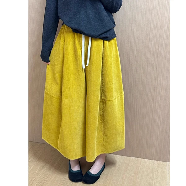 大阔腿设计感八分裤灯芯绒裤子女2025秋季新款韩版气质裤裙