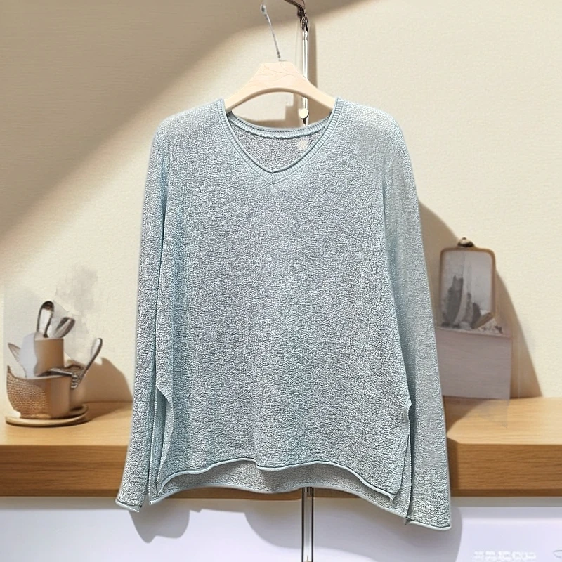 宽松慵懒风韩系套头V领长袖针织衫25新款防晒百搭时尚休闲