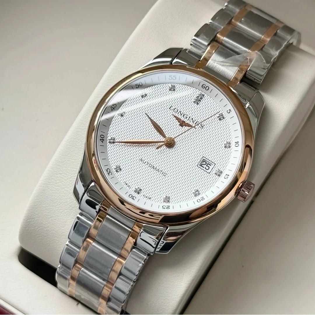 99新 Longines/浪琴 18K间金/玫瑰金钻刻腕表L2.793.5.77.7 全套
