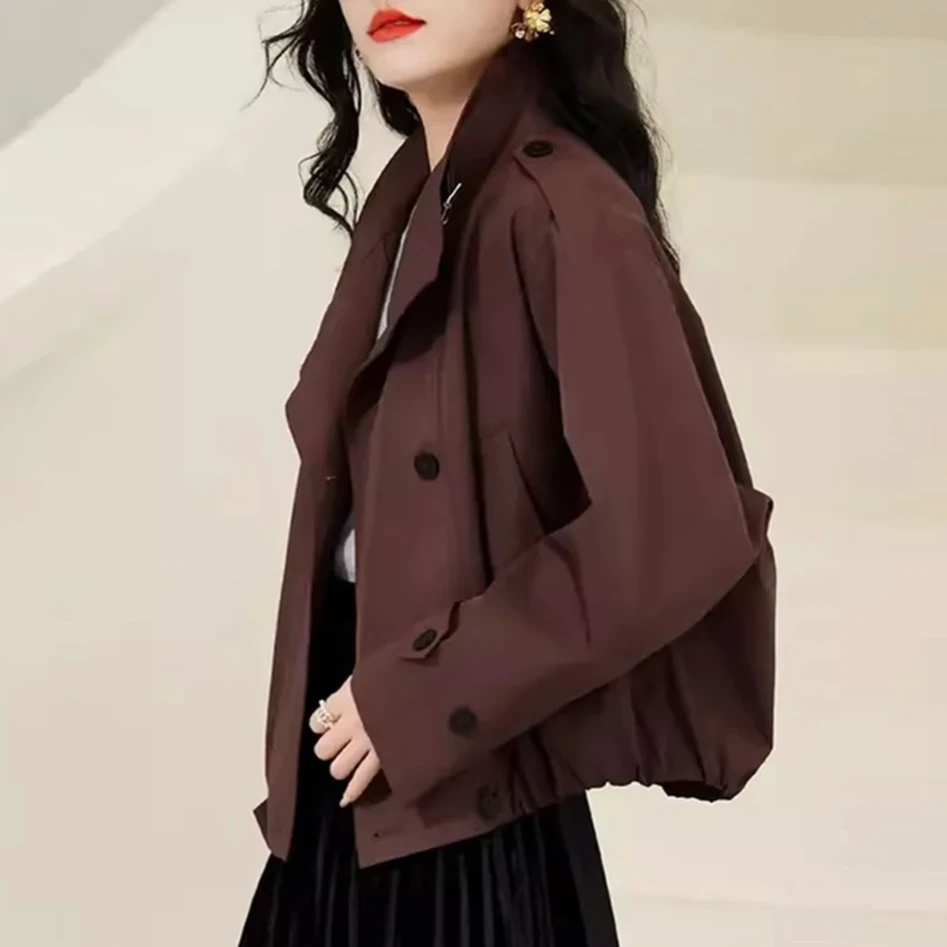 2025秋季新款洋气百搭女士休闲感翻领短款气质小风衣外套显瘦9686