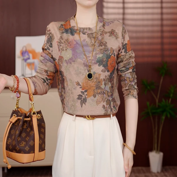 2025专柜新款长袖碎花衬衫女士气质时尚休闲洋气减龄百搭圆领上衣