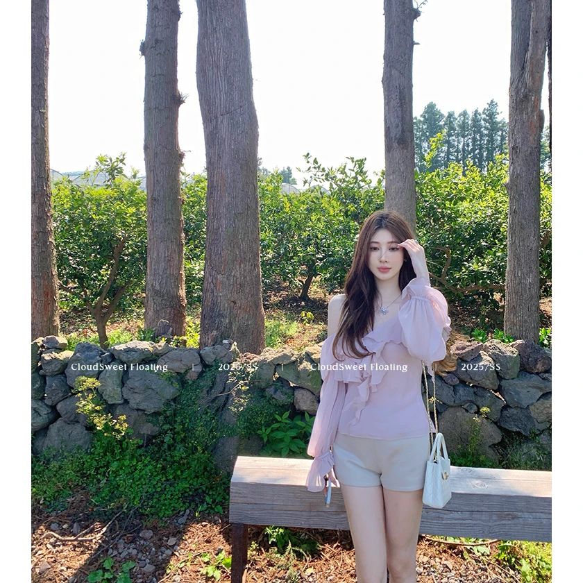 CloudSweet 绝版温柔/甜甜私服荷叶边露肩仙气上衣