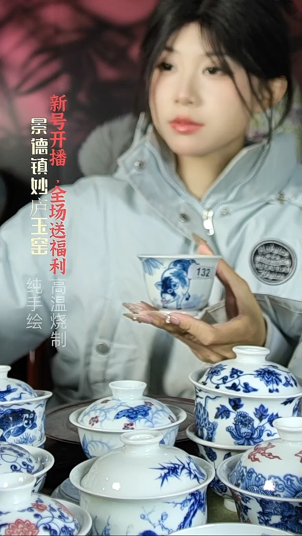 盘陶妙庐玉窑铃铛杯132微瑕