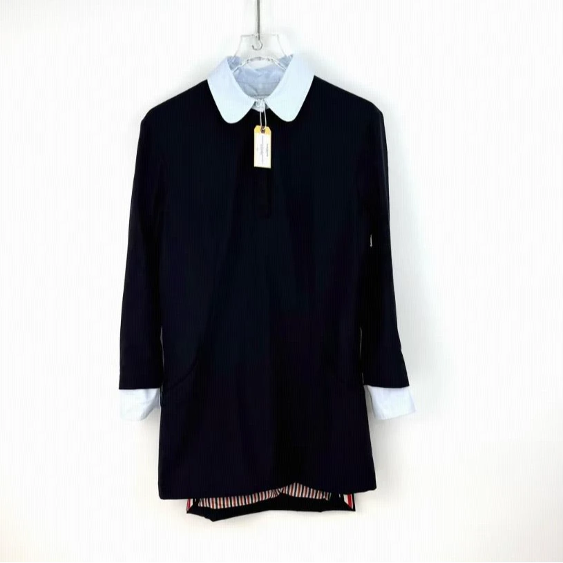 全新未使用 THOMBROWNE 拼色立领连衣裙 黑色/40