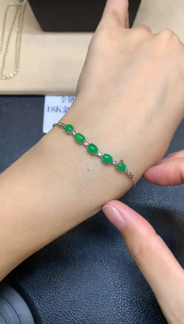 18K金镶嵌手链翡翠蛋面【无服务费【24小时鉴赏期】