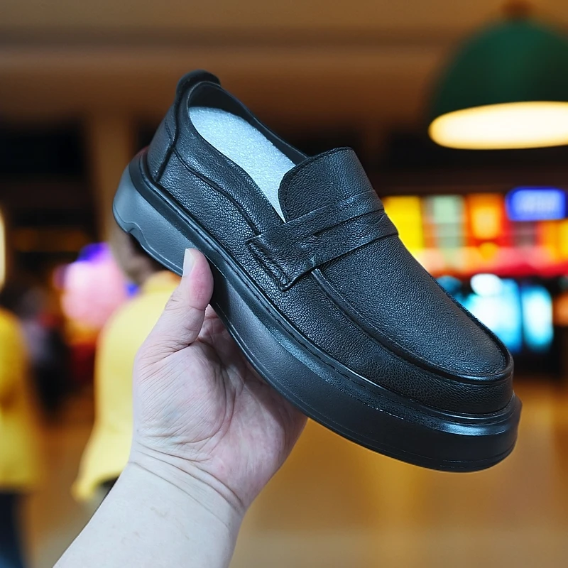 男士羊皮软底软面潮流高端英伦商务休闲皮鞋真皮夏季透气