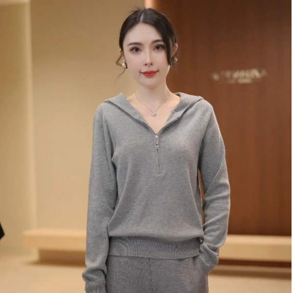 【爽爽定制】连帽针织衫女套头半拉链打底衫帽衫 PX-1853