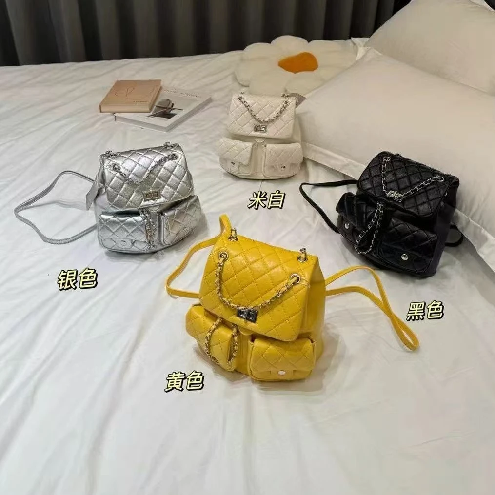 2025个性休闲菱格双肩包时尚轻奢小众高级感小香风菱格链条小背包