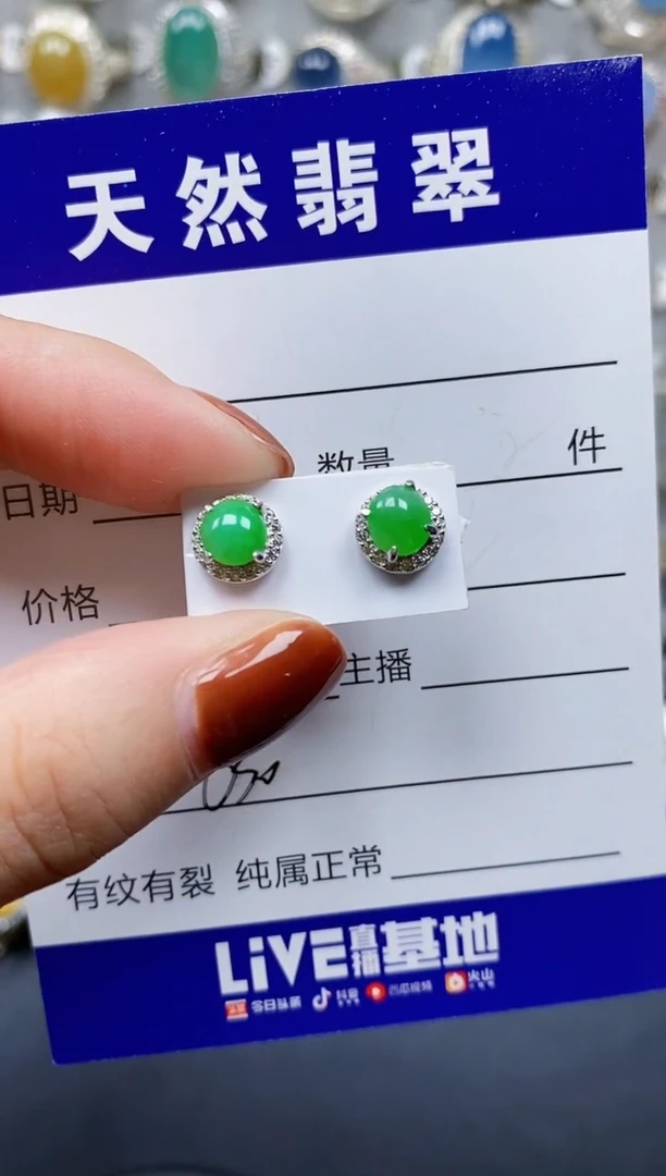 翡翠银S925镶嵌耳饰630