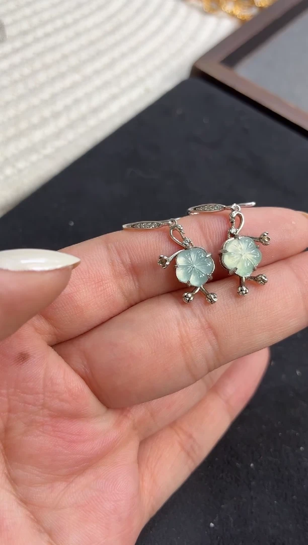 吊坠(不含链)银S925镶嵌翡翠耳饰